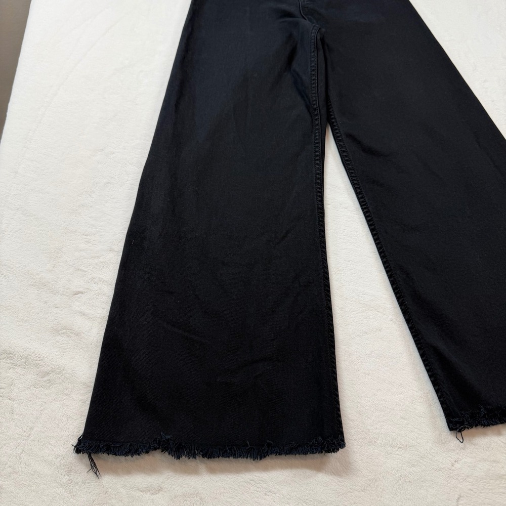 Zara Wide Leg Jeans Womens 0 Black Good High Waisted Raw Hem Frayed Denim - Picture 3 of 12